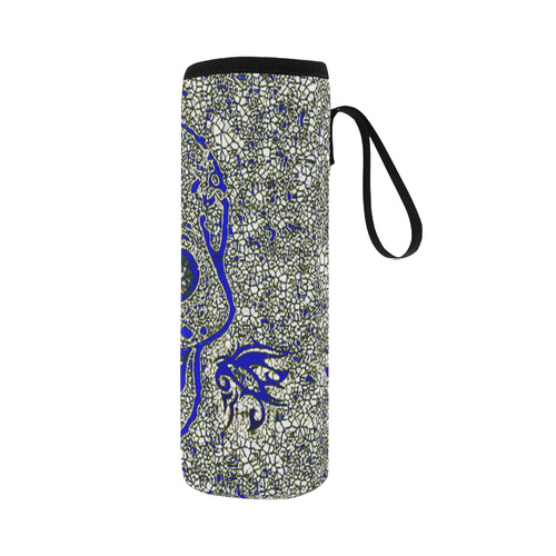 mosaic skull blue, bw by JamColors Neoprene Water Bottle Pouch/Large