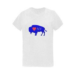 I Love Buffalo NY in Red White and Blue on Winter White Women's T-Shirt in USA Size (Two Sides Printing)