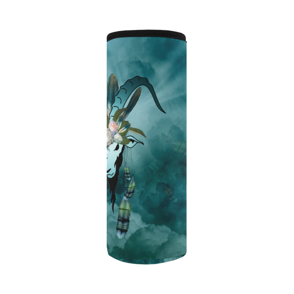 The billy goat with feathers and flowers Neoprene Water Bottle Pouch/Large