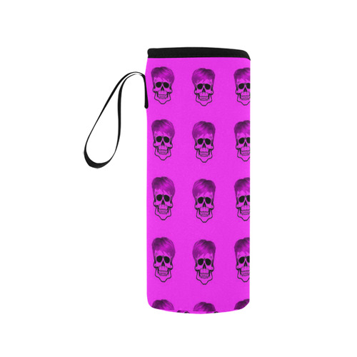 Funny Skull Pattern, pink Neoprene Water Bottle Pouch/Medium