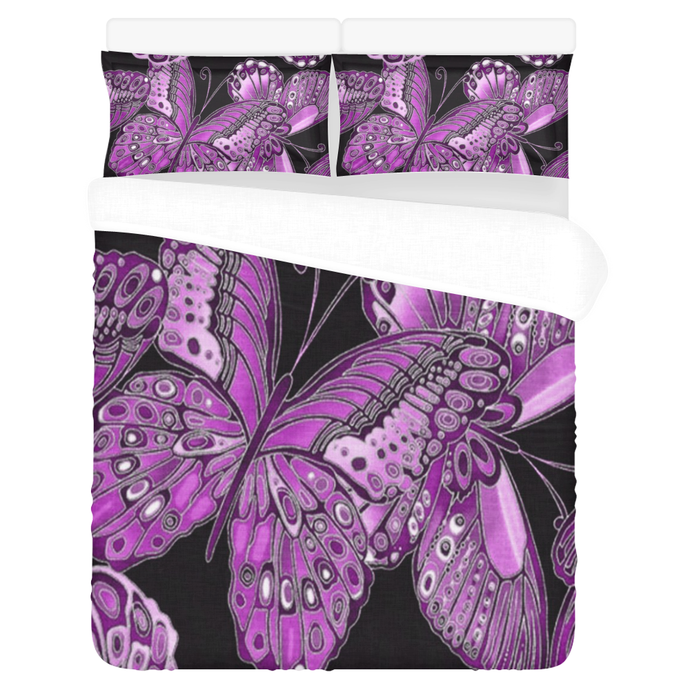 Pink Butterfly Pattern 3-Piece Bedding Set