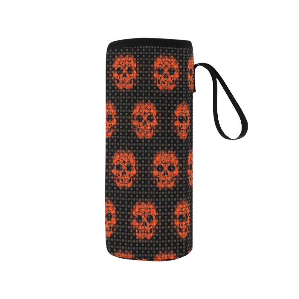skulls and dotts, orange by JamColors Neoprene Water Bottle Pouch/Medium