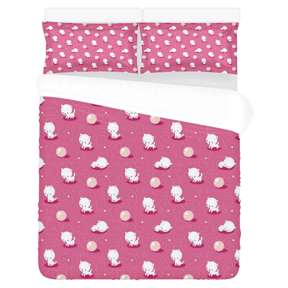 Kid's Pink Pretty Kitty 3-Piece Bedding Set