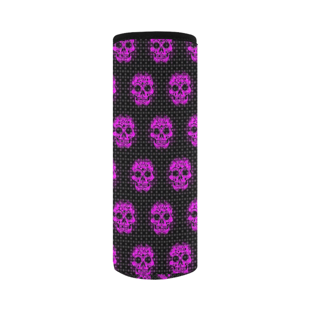 skulls and dotts, pink by JamColors Neoprene Water Bottle Pouch/Large
