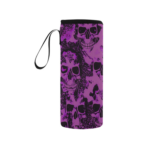 cloudy Skulls black purple by JamColors Neoprene Water Bottle Pouch/Medium
