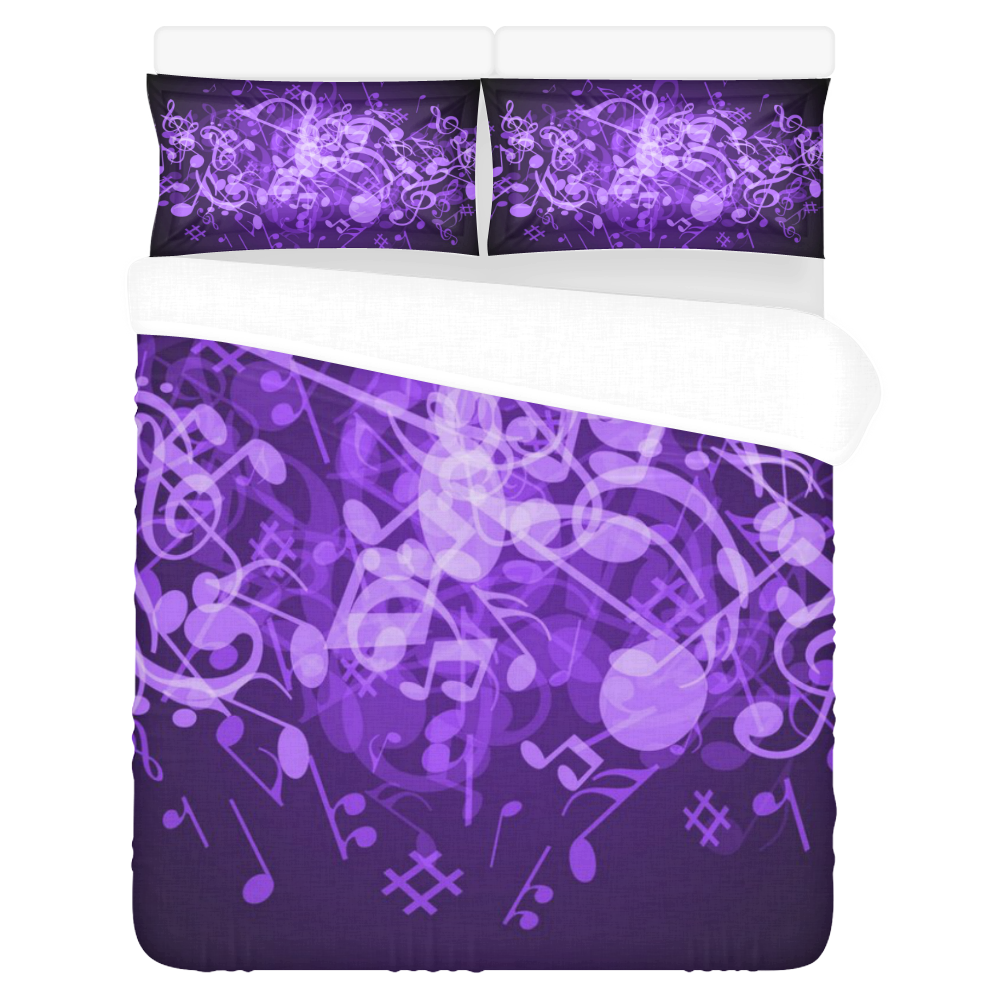 Purple Glow Music Notes 3-Piece Bedding Set