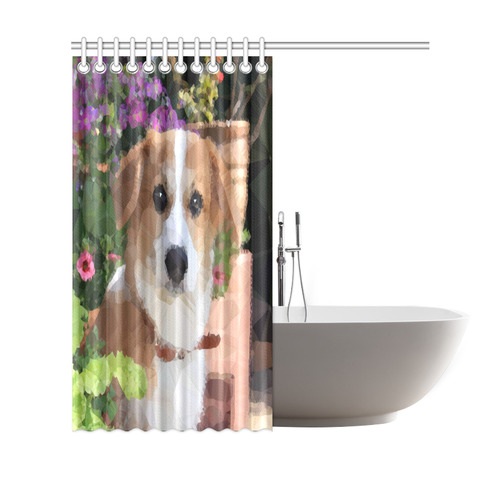 Flower Garden Dog Geometric Floral Shower Curtain 69"x70"