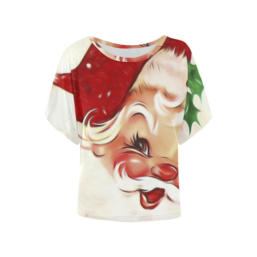 A cute vintage Santa Claus with a mistletoe Women's Batwing-Sleeved Blouse T shirt (Model T44)