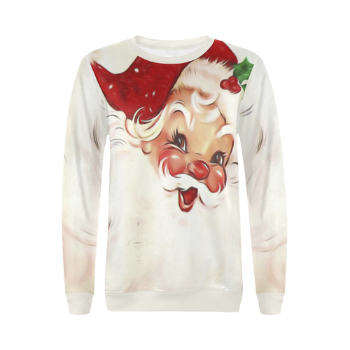 A cute vintage Santa Claus with a mistletoe All Over Print Crewneck Sweatshirt for Women (Model H18)
