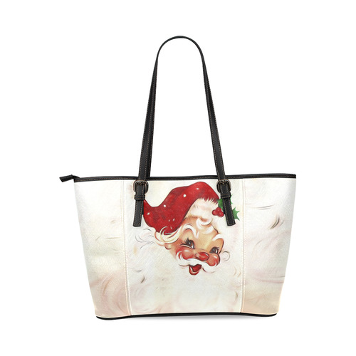 A cute vintage Santa Claus with a mistletoe Leather Tote Bag/Small (Model 1640)
