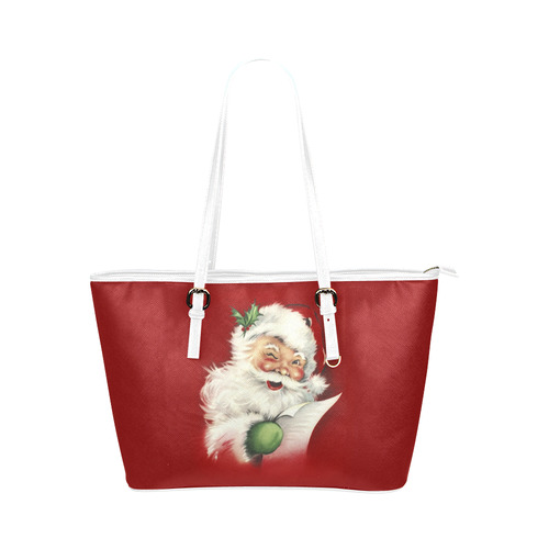 A beautiful vintage santa claus Leather Tote Bag/Small (Model 1651)