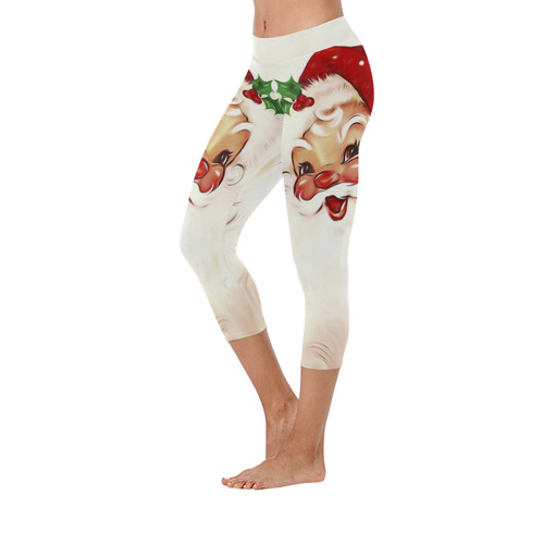 A cute vintage Santa Claus with a mistletoe Women's Low Rise Capri Leggings (Invisible Stitch) (Model L08)