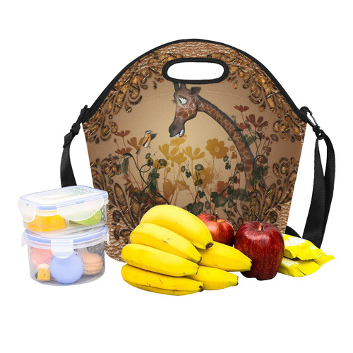 Sweet giraffe with bird Neoprene Lunch Bag/Large (Model 1669)