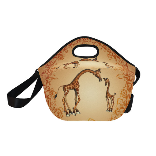 Cute giraffe with young giraffe Neoprene Lunch Bag/Large (Model 1669)