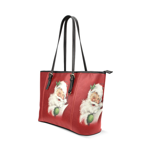 A beautiful vintage santa claus Leather Tote Bag/Large (Model 1640)