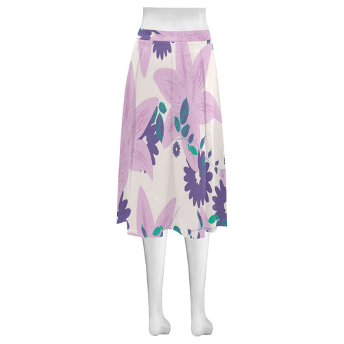 Tropical Violet Floral Mnemosyne Women's Crepe Skirt (Model D16)
