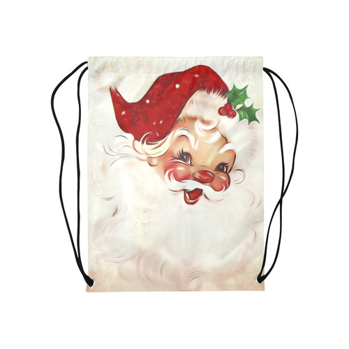 A cute vintage Santa Claus with a mistletoe Medium Drawstring Bag Model 1604 (Twin Sides) 13.8"(W) * 18.1"(H)