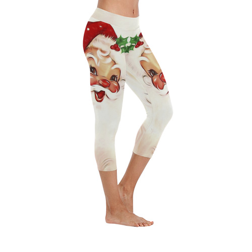 A cute vintage Santa Claus with a mistletoe Women's Low Rise Capri Leggings (Invisible Stitch) (Model L08)