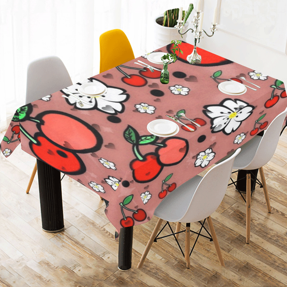 Cherry Popart by Nico Bielow Cotton Linen Tablecloth 60"x 84"