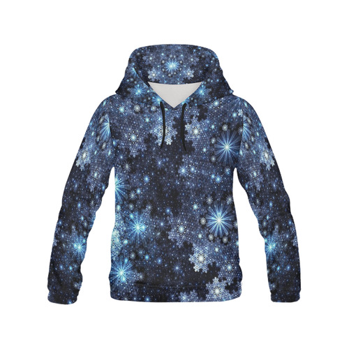 Wintery Blue Snowflake Pattern All Over Print Hoodie for Women (USA Size) (Model H13)