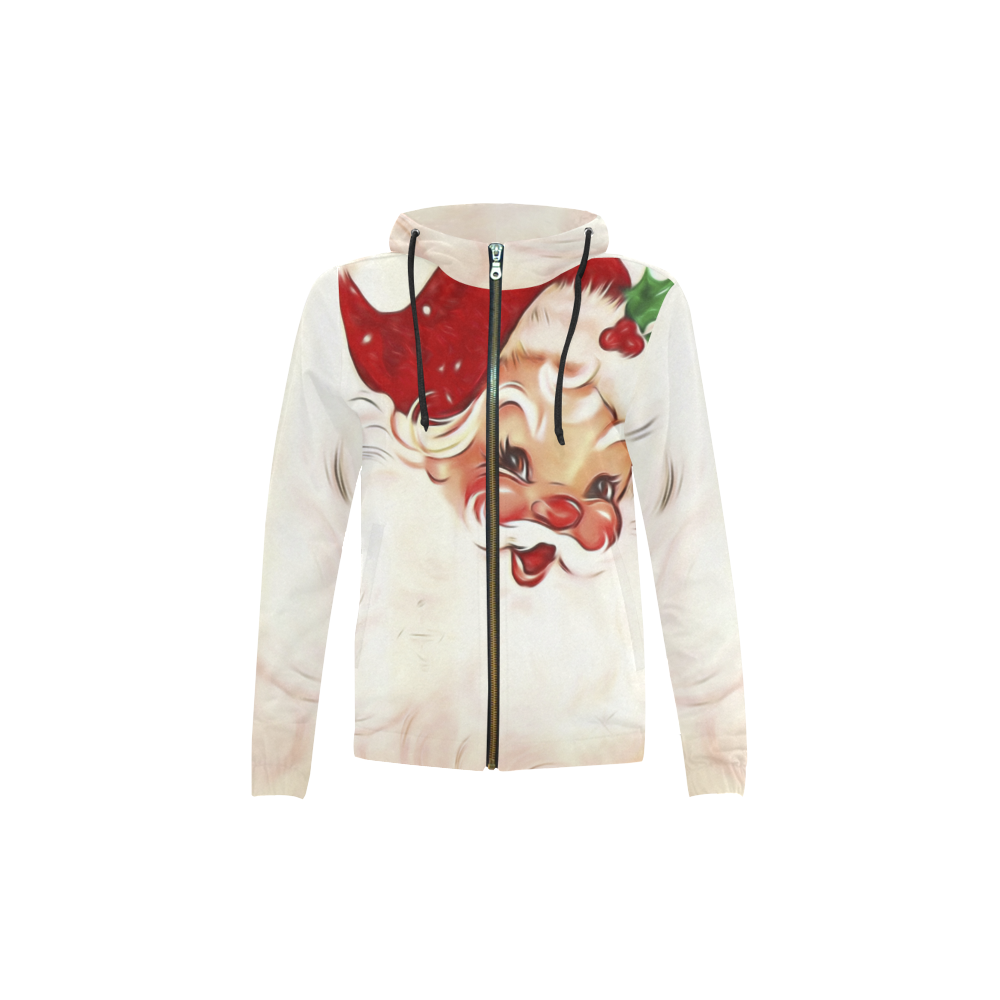 A cute vintage Santa Claus with a mistletoe All Over Print Full Zip Hoodie for Kid (Model H14)