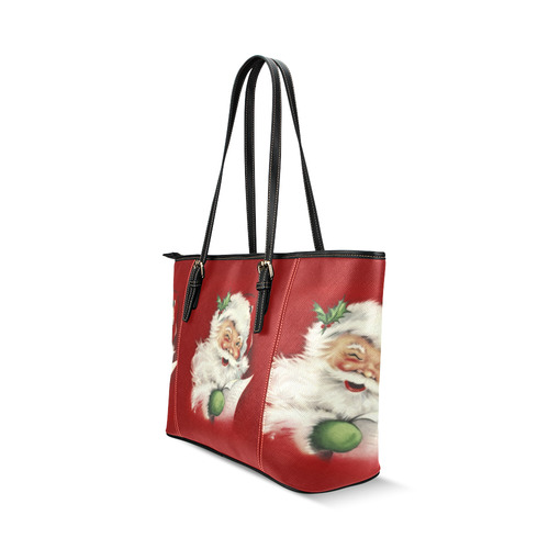 A beautiful vintage santa claus Leather Tote Bag/Small (Model 1640)