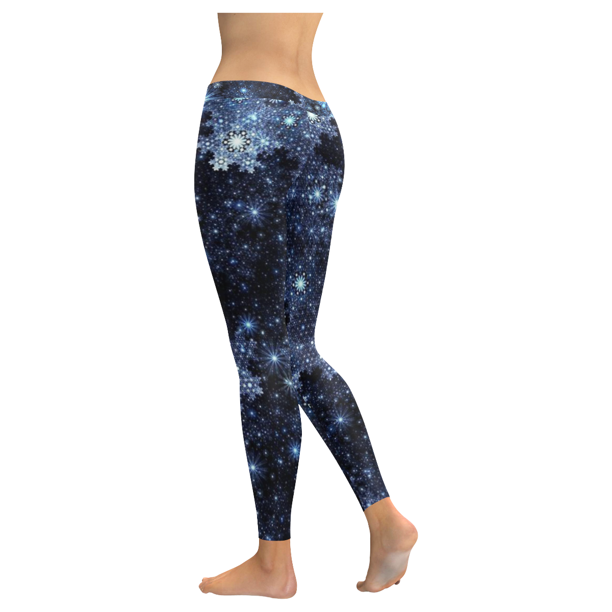 Wintery Blue Snowflake Pattern Low Rise Leggings (Invisible Stitch ...