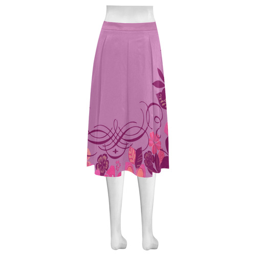 Tropical Violet Floral Swirl Mnemosyne Women's Crepe Skirt (Model D16)
