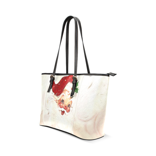A cute vintage Santa Claus with a mistletoe Leather Tote Bag/Large (Model 1640)