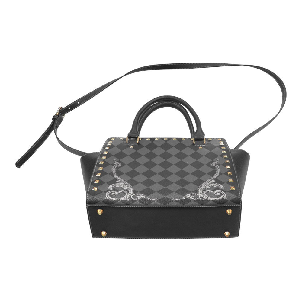 Steampunk Goth Ornate Swirl Design Rivet Shoulder Handbag (Model 1645)