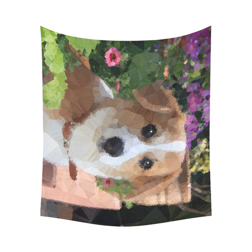 Flower Garden Dog Geometric Floral Cotton Linen Wall Tapestry 60"x 51"