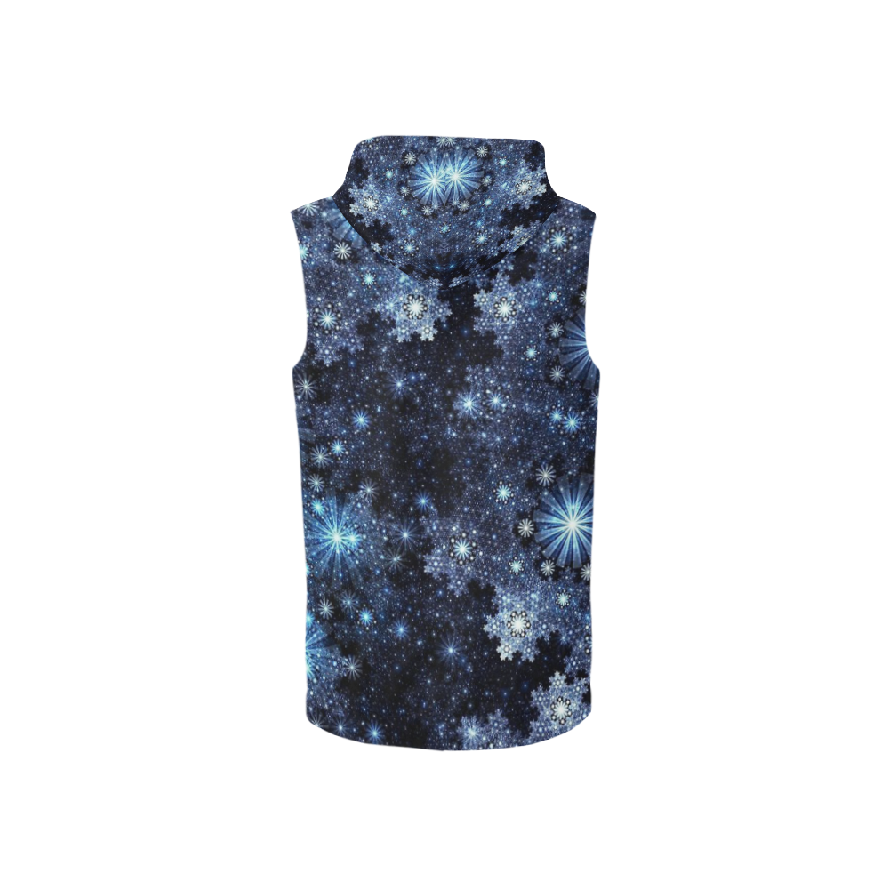 Wintery Blue Snowflake Pattern All Over Print Sleeveless Zip Up Hoodie for Women (Model H16)
