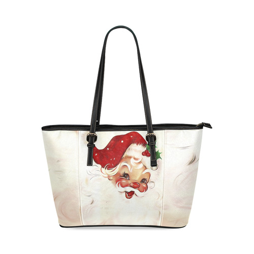 A cute vintage Santa Claus with a mistletoe Leather Tote Bag/Small (Model 1640)