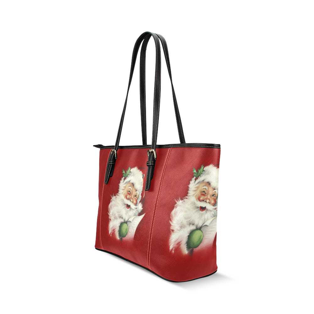 A beautiful vintage santa claus Leather Tote Bag/Large (Model 1640)