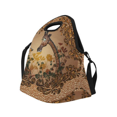 Sweet giraffe with bird Neoprene Lunch Bag/Large (Model 1669)