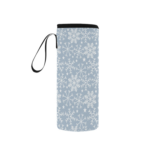 Snowflakes Stars pattern White Blue Neoprene Water Bottle Pouch/Small