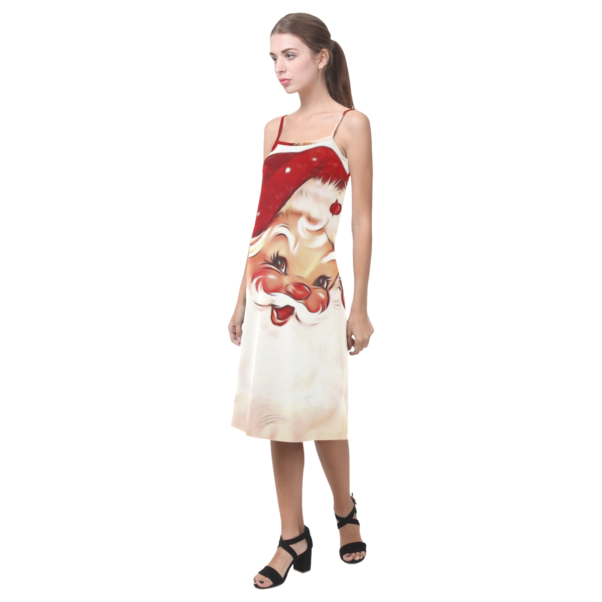 A cute vintage Santa Claus with a mistletoe Alcestis Slip Dress (Model D05)