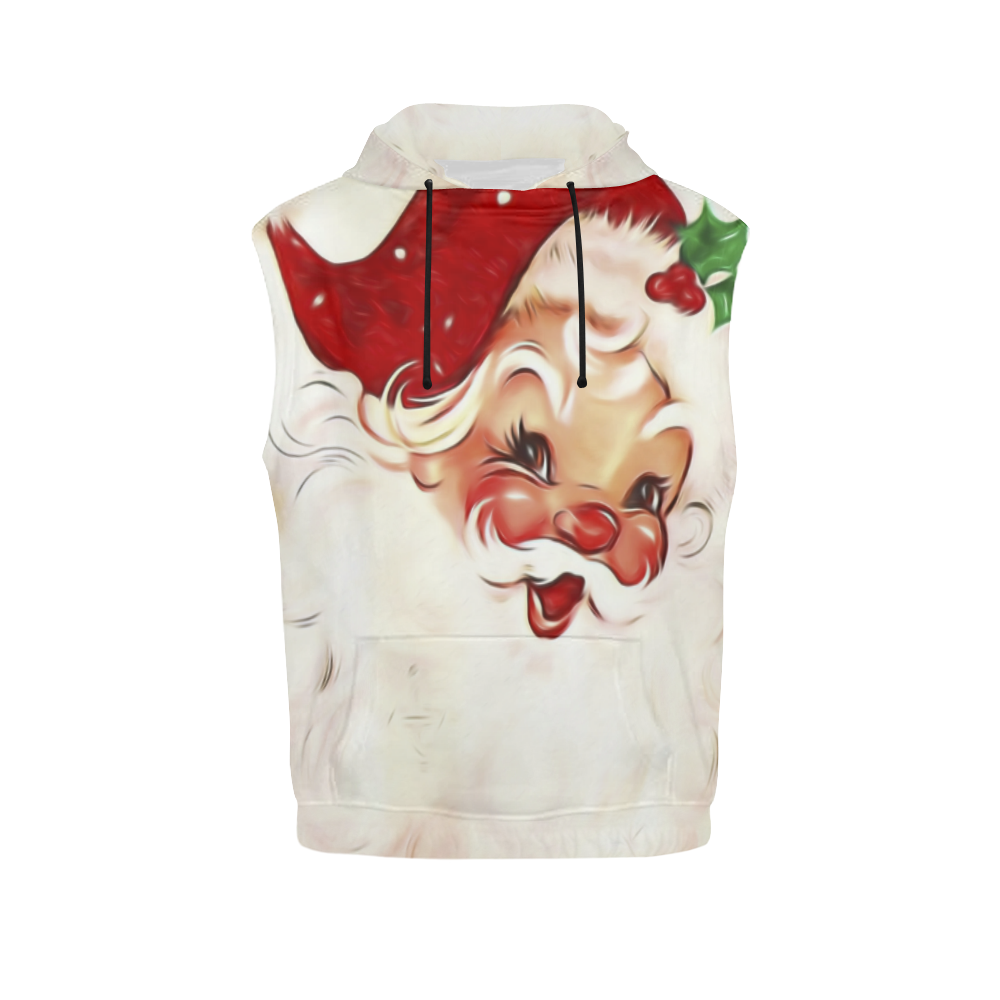 A cute vintage Santa Claus with a mistletoe All Over Print Sleeveless Hoodie for Women (Model H15)