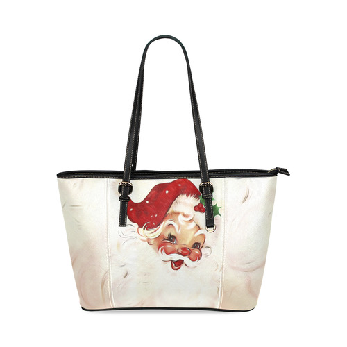 A cute vintage Santa Claus with a mistletoe Leather Tote Bag/Large (Model 1640)