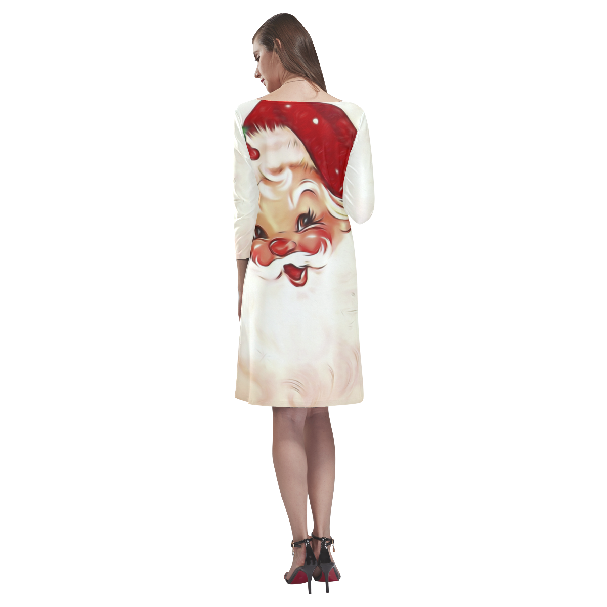 A cute vintage Santa Claus with a mistletoe Rhea Loose Round Neck Dress(Model D22)