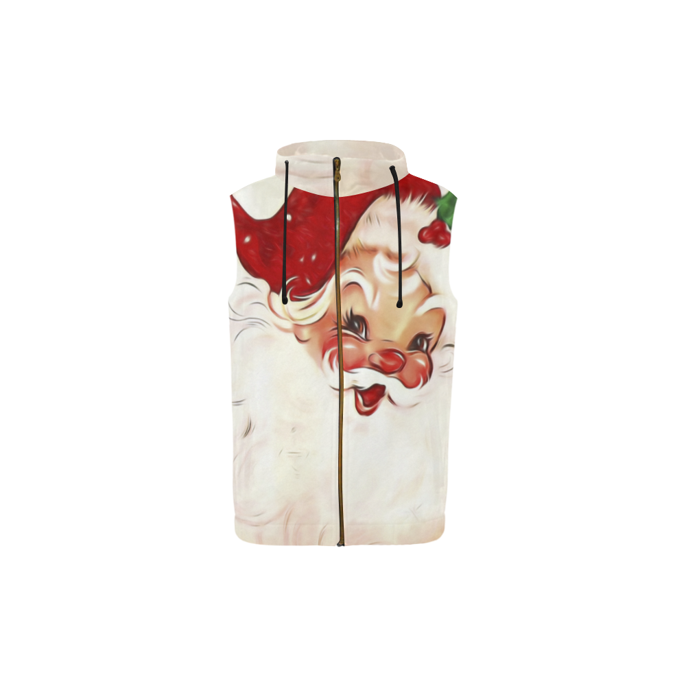 A cute vintage Santa Claus with a mistletoe All Over Print Sleeveless Zip Up Hoodie for Kid (Model H16)