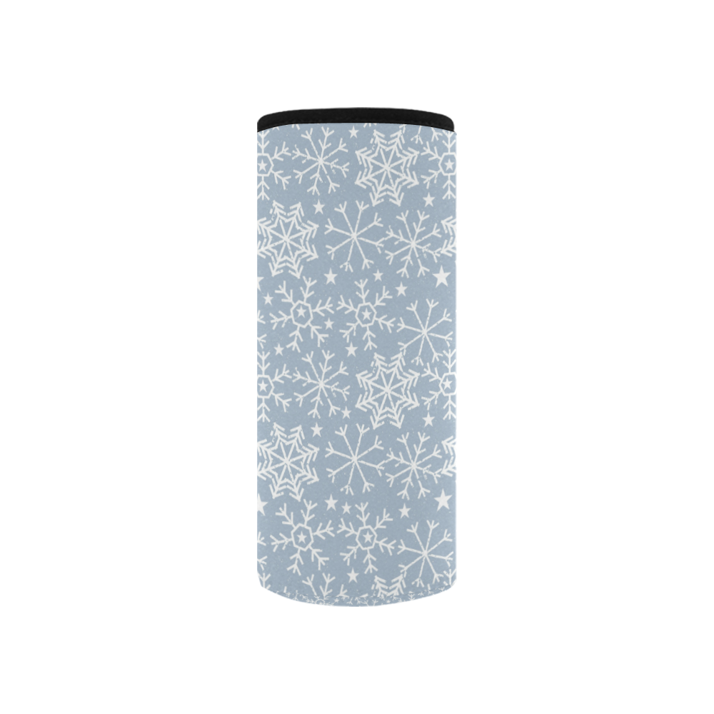 Snowflakes Stars pattern White Blue Neoprene Water Bottle Pouch/Small