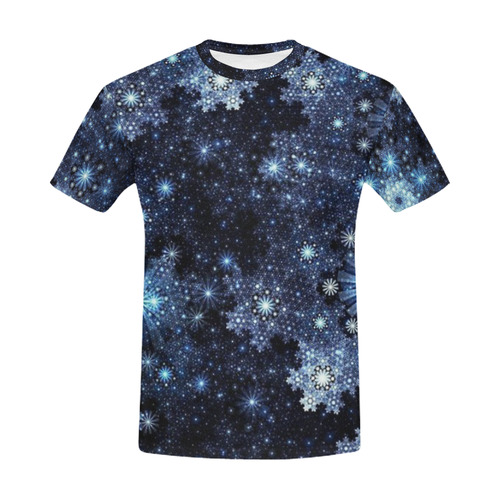 Wintery Blue Snowflake Pattern All Over Print T-Shirt for Men (USA Size) (Model T40)