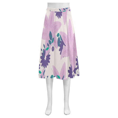 Tropical Violet Floral Mnemosyne Women's Crepe Skirt (Model D16)