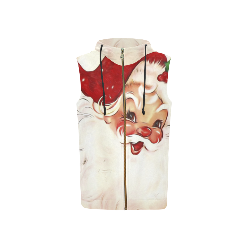 A cute vintage Santa Claus with a mistletoe All Over Print Sleeveless Zip Up Hoodie for Women (Model H16)