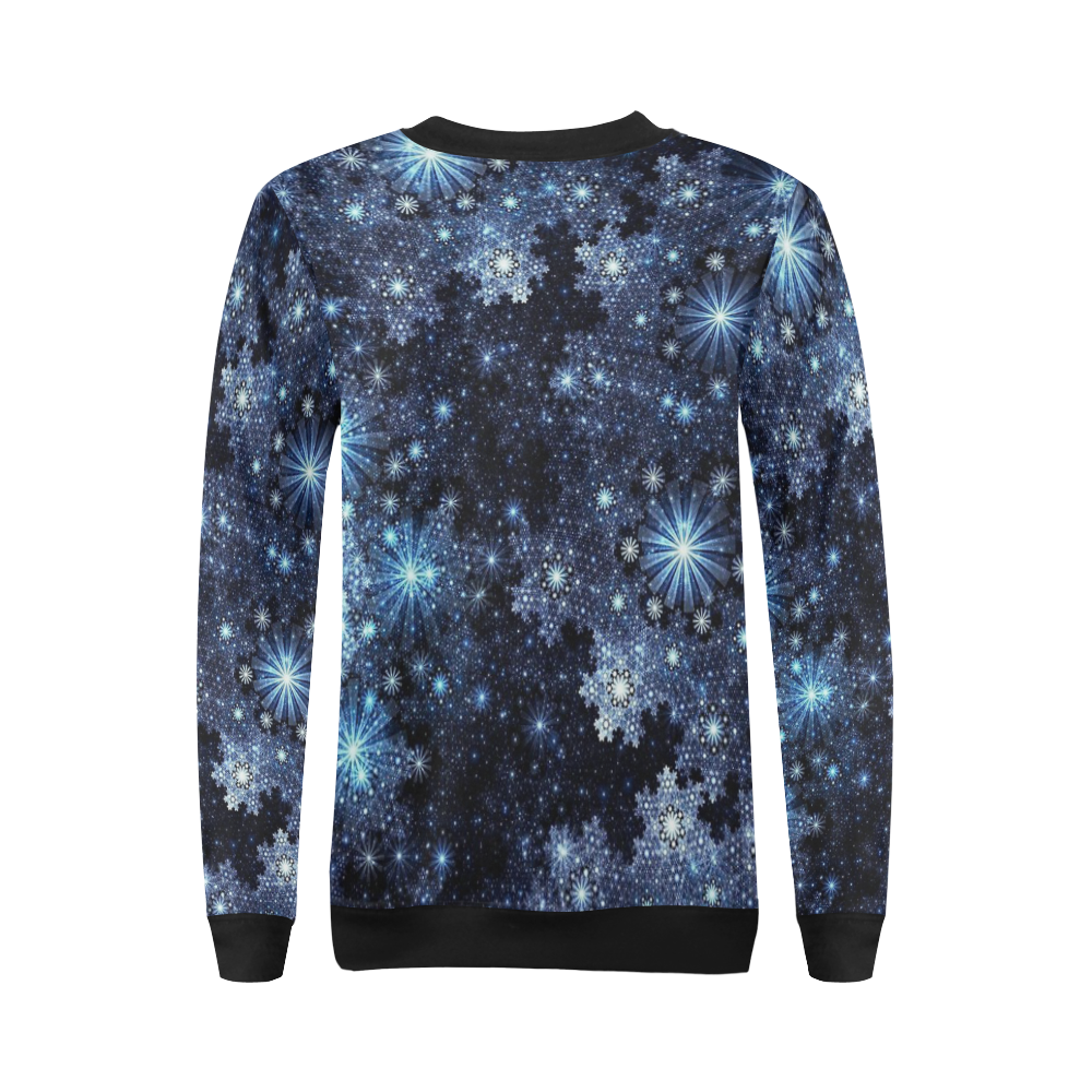 Wintery Blue Snowflake Pattern All Over Print Crewneck Sweatshirt for Women (Model H18)