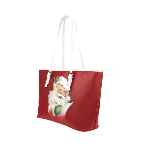 A beautiful vintage santa claus Leather Tote Bag/Small (Model 1651)