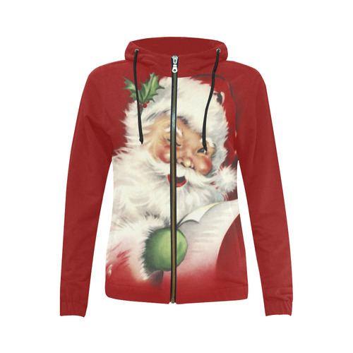 A beautiful vintage santa claus All Over Print Full Zip Hoodie for Women (Model H14)