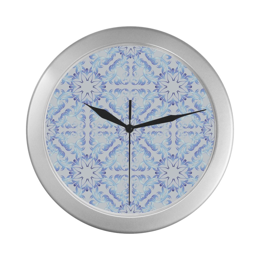 Baroque style pattern, Christmas motif. Silver Color Wall Clock