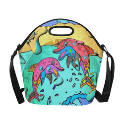 Dolphin popart by Nico Bielow Neoprene Lunch Bag/Large (Model 1669)